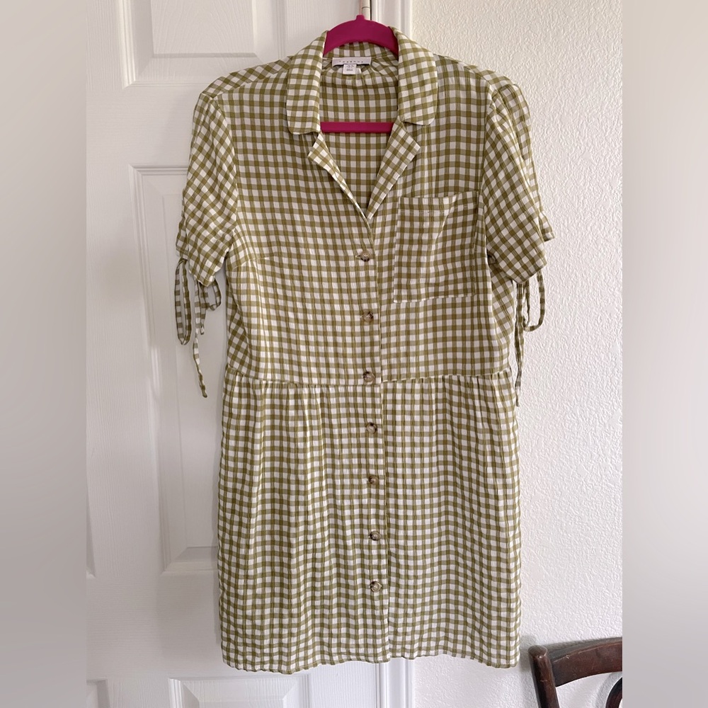 Topshop Green Sundress withSleeves and Notched Collar
